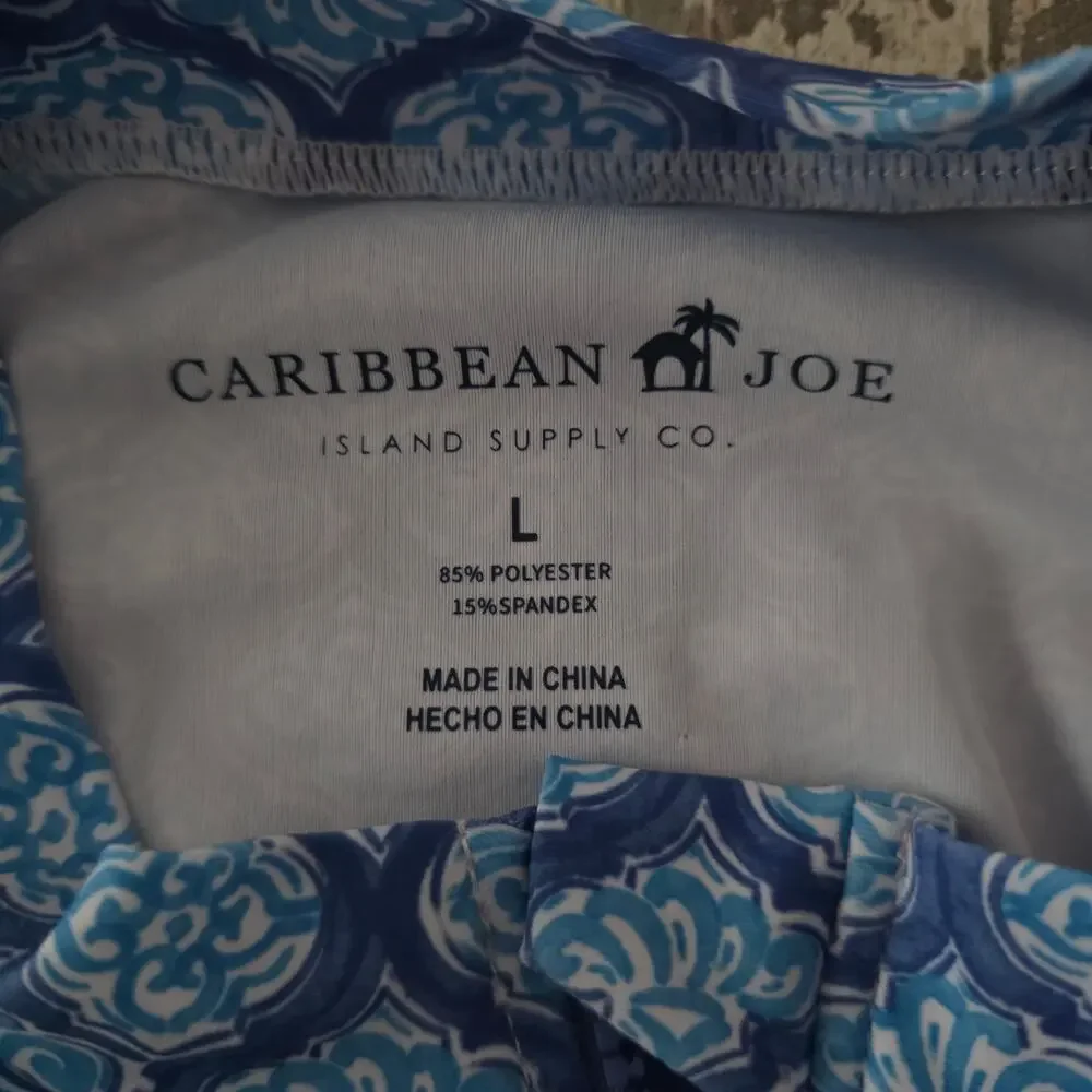 Caribbean Joe Full Zip Mock Neck Long Sleeve Rash Guard Top Size Large